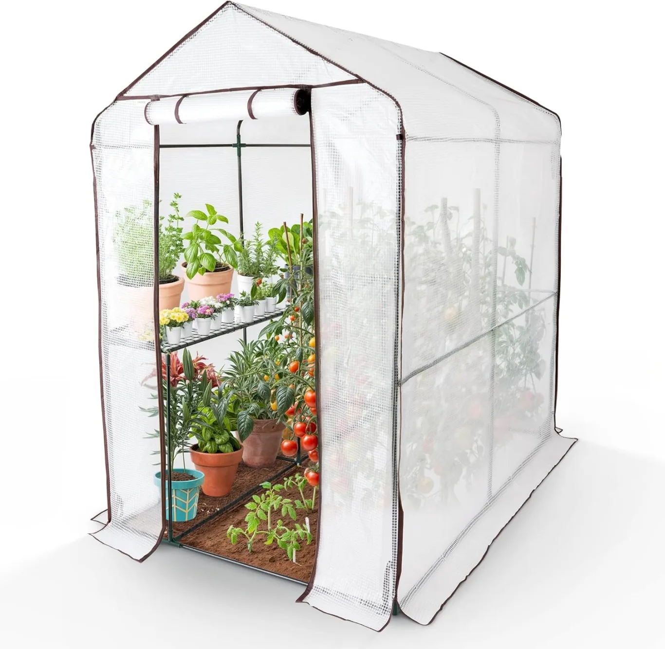 Arebos Premium Foliengewächshaus Gewächshaus mit 2 Ebenen - 120 x 186 x 190 cm Treibhaus mit Ablagen - Platzsparend, Hochwertiges Anzuchthaus Garten Balkon Stabil & Einfach zu Montieren - Bild 1