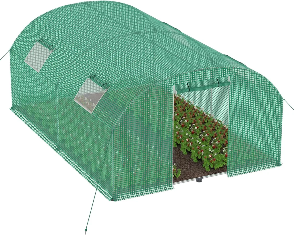 Gewächshaus für den Garten, Tomatenhaus mit 4 Fenster, UV-beständig, mit verzinktem Stahlrahmen und Moskitonetz, ideal für Gemüse, Obst und Blumen, 3x4m 12m² Grün