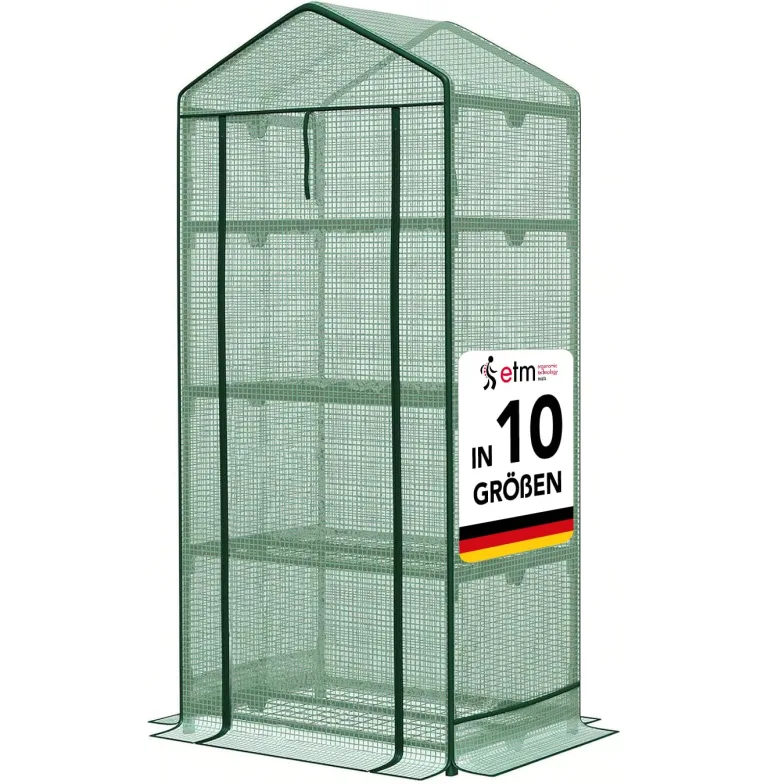 etm - Gewächshaus - Platzsparend, Hochwertiges Anzuchthaus Garten Balkon Stabil & Einfach zu Montieren (Grün, 73x143x195 Harrest) – Bild 10