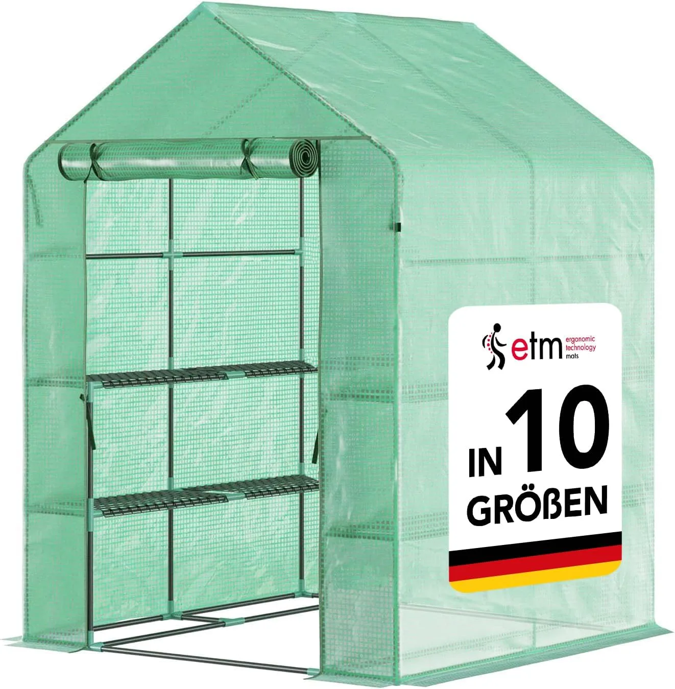 etm - Gewächshaus - Platzsparend, Hochwertiges Anzuchthaus Garten Balkon Stabil & Einfach zu Montieren (Grün, 143x143x195 Harrest) - Bild 1