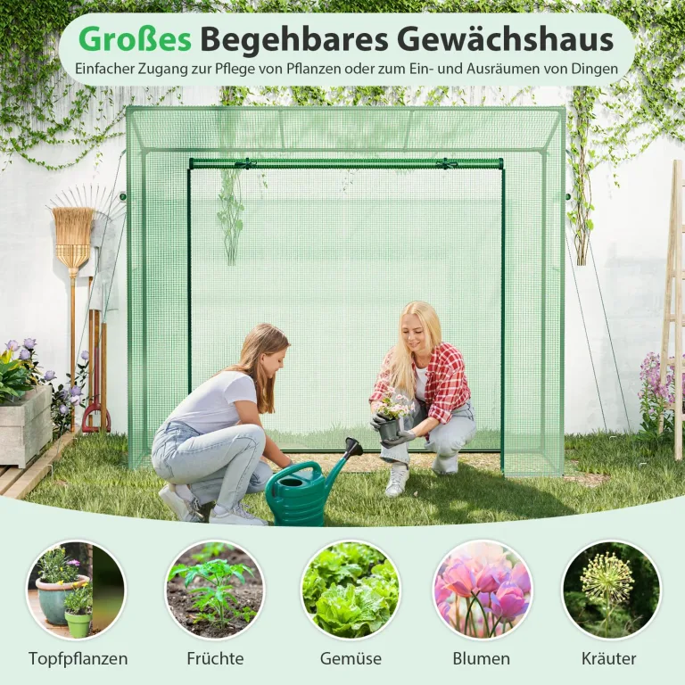 COSTWAY Gewächshaus, Foliengewächshaus mit aufrollbarer Tür & 2 Netzfenstern, Tomatenhaus mit PE-Abdeckung, Treibhaus für Tomaten, Tomatengewächshaus Metallrahmen, Grün, 200x77x169cm – Bild 7