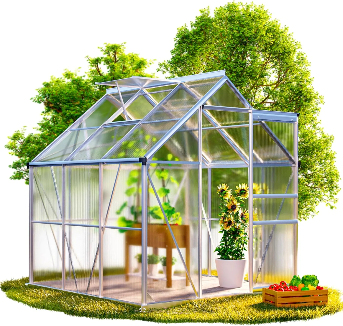 GARDEBRUK® Gewächshaus Aluminium 3,6m² 190x190cm inkl. Dachfenster Tomatenhaus Treibhaus Anzuchthaus Gartenhaus Frühbeet Pflanzenhaus Aufzucht 5,8m³ - Bild 1