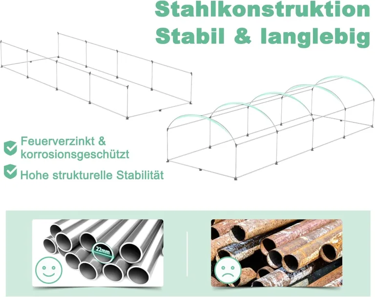 3 x 4 x 2 m Groß Foliengewächshaus Gewächshaus Winterfest Verzinkter Stahl Grün Treibhaus Tomatenhaus mit Tür & Fenster Bogen-Design Begehbares Gartenhäuschen für Aufzucht Tomaten Pflanzen – Bild 5