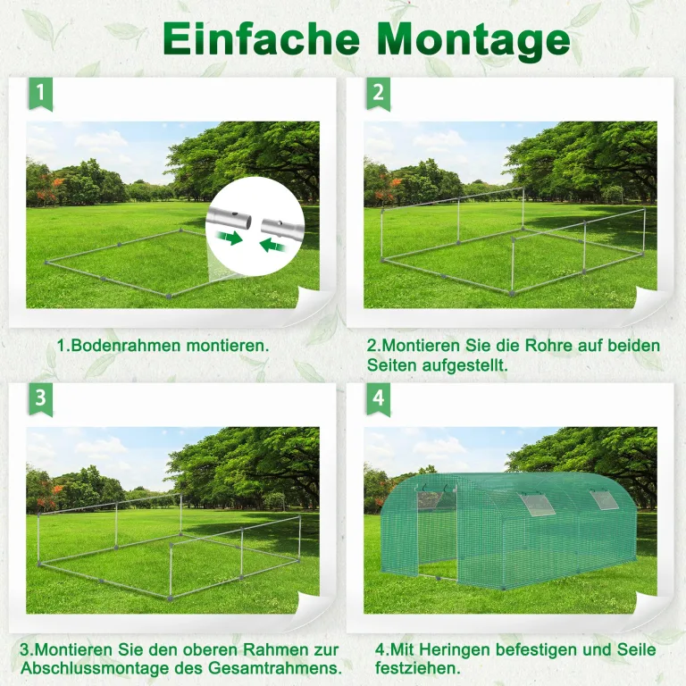 YRHome 3 x 8 x 2 m Groß Foliengewächshaus Gewächshaus Winterfest Verzinkter Stahl Grün Treibhaus Tomatenhaus mit Tür & Fenster Bogen-Design Begehbares Gartenhäuschen für Aufzucht Tomaten Pflanzen – Bild 6