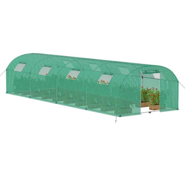 YRHome 3 x 8 x 2 m Groß Foliengewächshaus Gewächshaus Winterfest Verzinkter Stahl Grün Treibhaus Tomatenhaus mit Tür & Fenster Bogen-Design Begehbares Gartenhäuschen für Aufzucht Tomaten Pflanzen – Bild 1