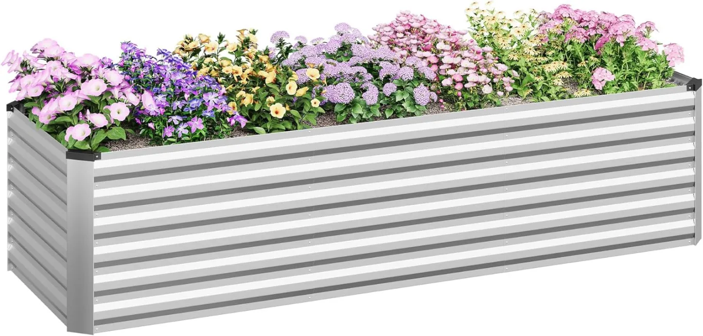WOLTU Hochbeet für Garten Balkon, Pflanzkübel aus robustem Stahlblech mit stabilem Design, Pflanzkasten, Blumenkasten, 238 x 56 x 80 cm, Silber - Bild 1
