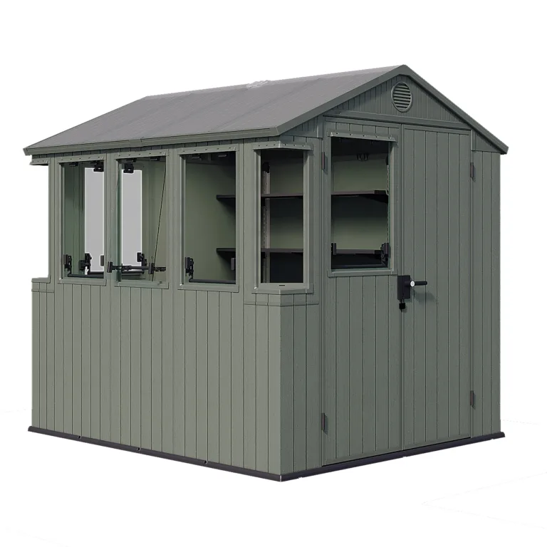 Keter Darwin Gewächshaus 244x190x221cm Grün - Treibhaus aus Kunststoff mit Satteldach & 5 Belüftungsfenstern – Bild 1