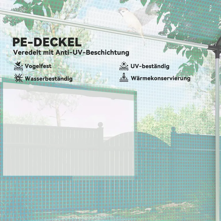 Outsunny Foliengewächshaus, 2 x 3 x 2 m Treibhaus mit UV-Schutz, Winddichtes Gewächshaus, Tomatenhaus mit Rolltür, Rollfenster, Stahl, für Garten, Grün – Bild 3