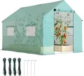 Outsunny Foliengewächshaus, 2 x 3 x 2 m Treibhaus mit UV-Schutz, Winddichtes Gewächshaus, Tomatenhaus mit Rolltür, Rollfenster, Stahl, für Garten, Grün - Thumbnail 1