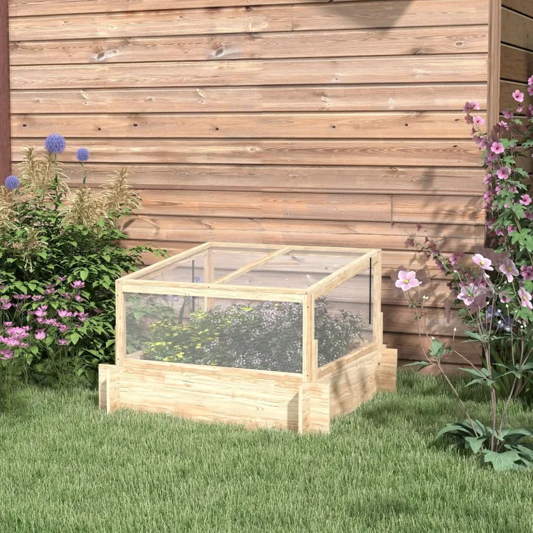 Outsunny Outdoor-Hochbeet mit Frühbeet-Gewächshaus und zu öffnendem Deckel, erhöhter Pflanzkasten aus Holz für Gemüse, Blumen und Kräuter, 98x98x63,5cm – Bild 2