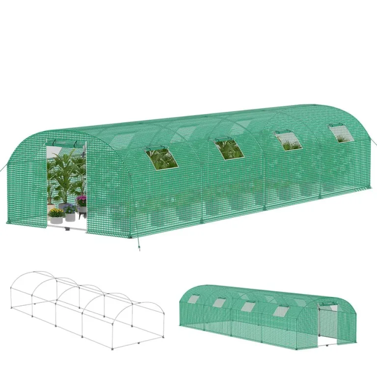 Aufun Folien-Gewächshaus Stabil 3x8x2 m mit 8 Fenster mit Moskitonetz & Tür | Gartentunnel mit Rahmen aus verzinktem Stahl | Tomatengewächshaus, Folienzelt, Pflanzenzelt Foliengewächshaus für Garten – Bild 1