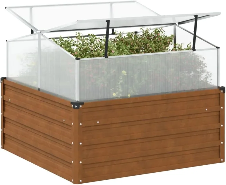 Hochbeet Metall Pflanzkübel Pflanzkasten Blumenkasten Gartenbeet Pflanzbeet Frühbeet Blumenbeet Gemüsebeet mit Gewächshausaufsatz Cortenstahl – Bild 2