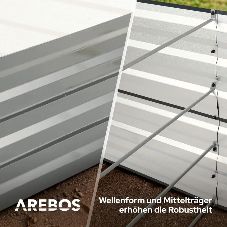 Arebos Hochbeet Metall 180x90x45 cm | Gartenbeet aus verzinktem Stahl | Pflanzbeet wetterfest & rostfrei | Rechteckiges Gemüsebeet für Garten & Terrasse | Hochbeet Bausatz ohne Boden – Bild 6