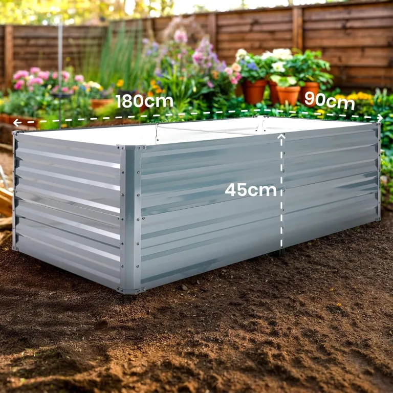 Arebos Hochbeet Metall 180x90x45 cm | Gartenbeet aus verzinktem Stahl | Pflanzbeet wetterfest & rostfrei | Rechteckiges Gemüsebeet für Garten & Terrasse | Hochbeet Bausatz ohne Boden – Bild 8