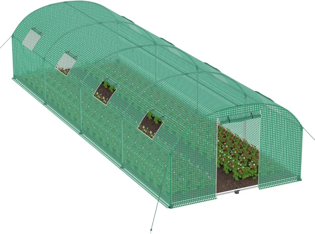 Foliengewächshaus für Garten 3x8x2 m Gewächshaus UV-beständig & Winterfestes Gewächshaus 24 ㎡ Folientunnel Tomatenhaus mit Fenstern, Tür & Verstärktem Rahmen, Grün