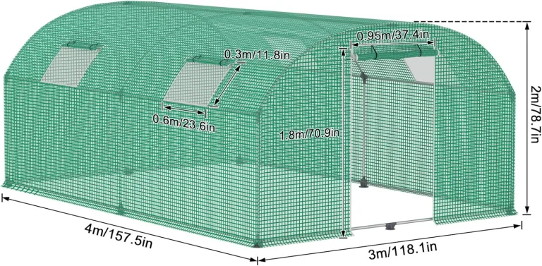 Foliengewächshaus für Garten 3x4x2 m Gewächshaus UV-beständig & Winterfestes Gewächshaus 12 ㎡ Folientunnel Tomatenhaus mit Fenstern, Tür & Verstärktem Rahmen, Grün – Bild 2
