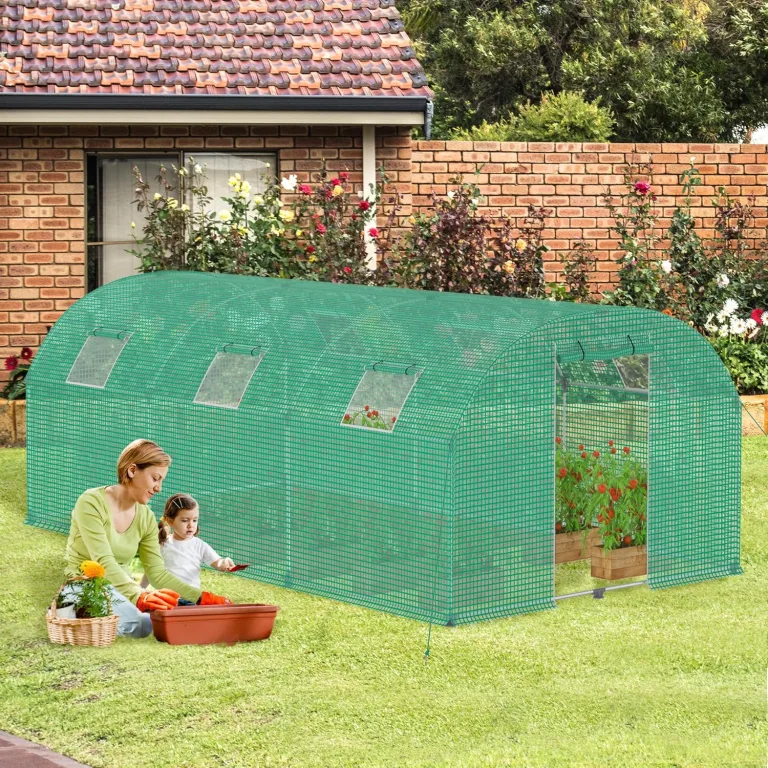 Froadp Gewächshaus Foliengewächshaus 3x6x2 m Folientunnel Winterfest Treibhaus Tomatengewächshaus 18 ㎡ Stabiles Tomatenhaus mit Verzinktem Stahlrohr inkl. Tür & Fenster, Grün – Bild 8