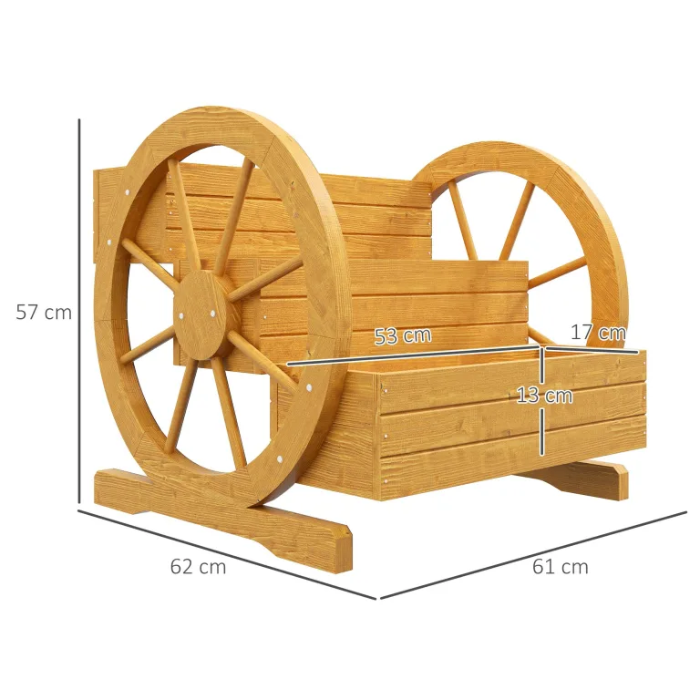 Outsunny Hochbeet aus Holz, Blumenkasten mit 3 Etagen, Gemüsebeet mit Wagenrad-Dekor, Kräuterbeet mit Entwässerungslöchern für Garten, Balkon, Teak, 61 x 62 x 57 cm – Bild 6