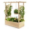 HOMASIS Blumenkasten mit 2 Rankgitter & Dachregal, Hochbeet mit Spalier, Holz Pflanzkasten für Kletterpflanz, Pflanzkübel Pflanzgefäß Rankhilfe für Garten Balkon Terrasse (Natur, 150x50x104cm) - Thumbnail 8