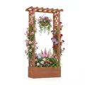 HOMASIS Blumenkasten mit 2 Rankgitter & Dachregal, Hochbeet mit Spalier, Holz Pflanzkasten für Kletterpflanz, Pflanzkübel Pflanzgefäß Rankhilfe für Garten Balkon Terrasse (Natur, 150x50x104cm) - Thumbnail 9