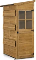 M MCombo Gartenschrank Gartenhaus Holz Wetterfest, Outdoor Schrank Wetterfest, Geräteschuppen Begehbar, für Außenbereich Balkon & Terrasse, Gerätehaus mit 3 Feste Regale, 120×86×201 cm, 1753 (Natur) - Thumbnail 1