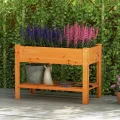 COSTWAY Hochbeet mit Ablage, Erhöhtes Gartenbeet aus Holz, Pflanzkasten mit Entwässerungslöchern, Gemüsebeet Kräuterbeet groß, für Balkon Garten Terrasse, 120 x 60 x 81 cm (Braun) - Thumbnail 8