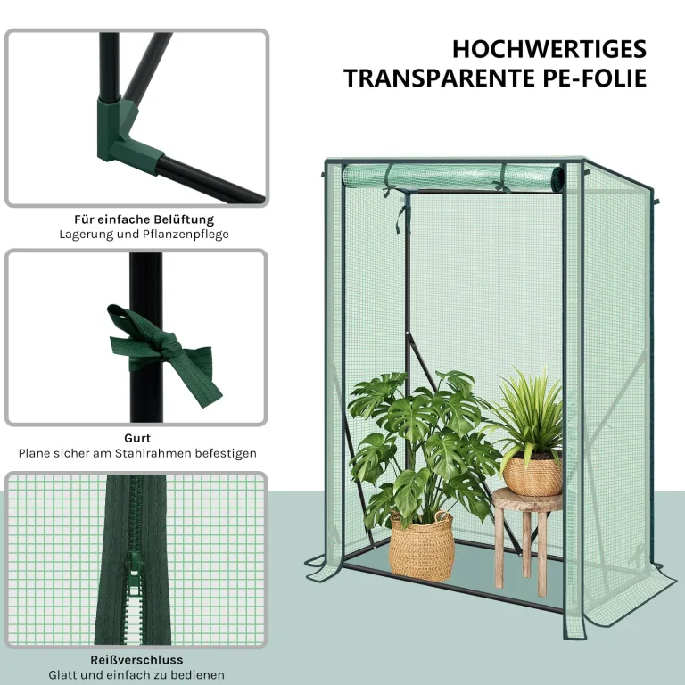 WOLTU Foliengewächshaus Tomatengewächshaus, PE-reissfeste, wasserdichte Plane mit Rolltor, für Garten, Terrasse, Hinterhof, 100x50x150/136cm, Grün – Bild 3