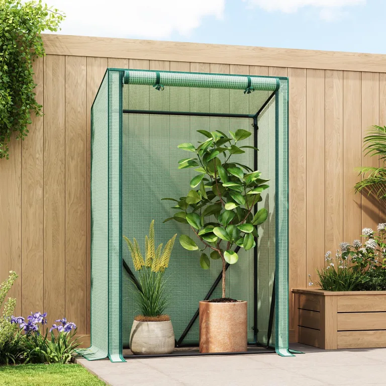 WOLTU Foliengewächshaus Tomatengewächshaus, PE-reissfeste, wasserdichte Plane mit Rolltor, für Garten, Terrasse, Hinterhof, 100x50x150/136cm, Grün – Bild 7