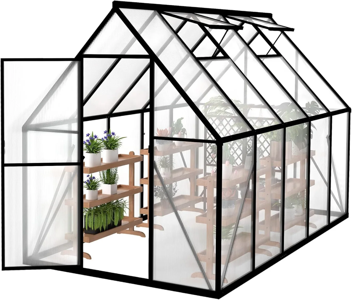 Gewächshaus Aluminium Gartengewächshäuser mit 6 cm Fundament und 4 mm PC Platte Treibhaus Tomatenhaus Gartenhaus UV beständig Wetterfest für den Garten, 280x180x195 cm - Bild 1