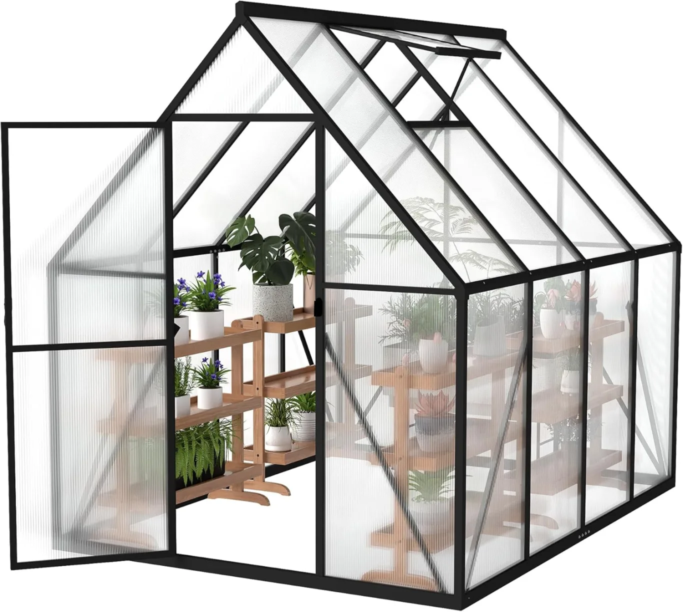 Gewächshaus Aluminium Gartengewächshäuser mit 6 cm Fundament und 4 mm PC Platte Treibhaus Tomatenhaus Gartenhaus UV beständig Wetterfest für den Garten, 230x180x195 cm - Bild 1