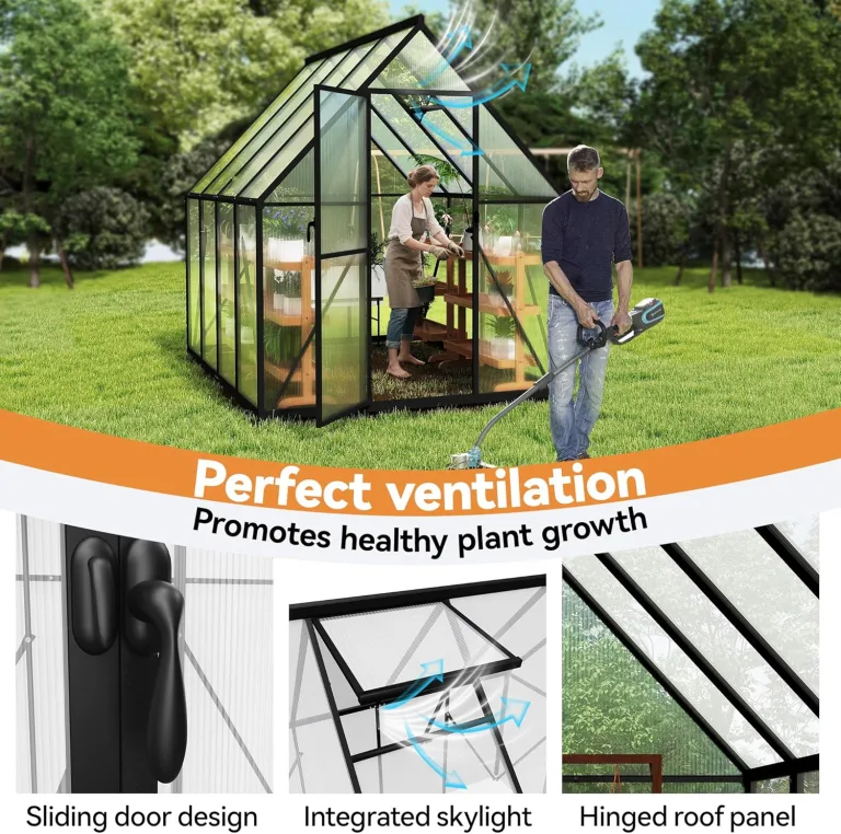 Gewächshaus Aluminium Gartengewächshäuser mit 6 cm Fundament und 4 mm PC Platte Treibhaus Tomatenhaus Gartenhaus UV beständig Wetterfest für den Garten, 230x180x195 cm – Bild 7