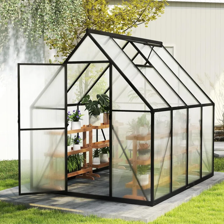 Gewächshaus Aluminium Gartengewächshäuser mit 6 cm Fundament und 4 mm PC Platte Treibhaus Tomatenhaus Gartenhaus UV beständig Wetterfest für den Garten, 230x180x195 cm – Bild 9