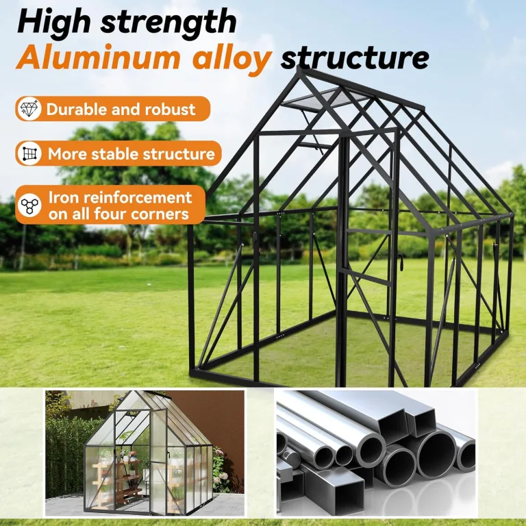 Gewächshaus Aluminium Gartengewächshäuser mit 6 cm Fundament und 4 mm PC Platte Treibhaus Tomatenhaus Gartenhaus UV beständig Wetterfest für den Garten, 230x180x195 cm – Bild 3