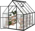 Gewächshaus Aluminium Gartengewächshäuser mit 6 cm Fundament und 4 mm PC Platte Treibhaus Tomatenhaus Gartenhaus UV beständig Wetterfest für den Garten, 230x180x195 cm - Thumbnail 1