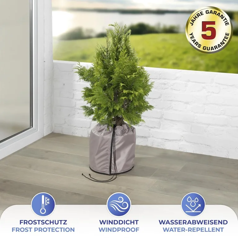 Maximex Pflanzenschutz Pflanztopf-Sack 2er Set Überwinterung Frostschutz Pflanzen 28l Zylinder platzsparend verstaubar 30x40cm Beige Polyester Kunststoff – Bild 4