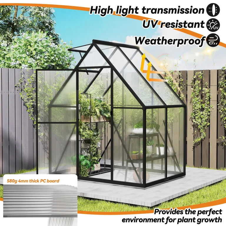 NAIZY Gewächshaus 125x180x195 cm Gartengewächshäuser mit Bodenanker & 6 cm Base Foliengewächshaus aus 580g 4 mm PC Platte & Aluminium, Tomatengewächshaus Anzucht Winterfest UV-Schutz (6x4ft) – Bild 6