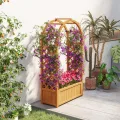 Outsunny Hochbeet Pflanzkasten mit Rankgitter, Gebogendach Spalier Pflanzkübel Holz, Gartenspalier 83x36x145cm für Garten Balkon Terrasse, Blumenkübel für Kletterpflanzen Korbpflanzen, Blumen - Thumbnail 9