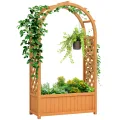 Outsunny Hochbeet Pflanzkasten mit Rankgitter, Gebogendach Spalier Pflanzkübel Holz, Gartenspalier 83x36x145cm für Garten Balkon Terrasse, Blumenkübel für Kletterpflanzen Korbpflanzen, Blumen - Thumbnail 1