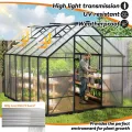Gewächshaus Aluminium, Treibhaus mit Transparent PC Platten Dachfenster & Tür & Fundament, 125x180x195cm Winterfest Gartengewächshäuser, Begehbares Pflanzenhaus für Garten Outdoor - Thumbnail 6
