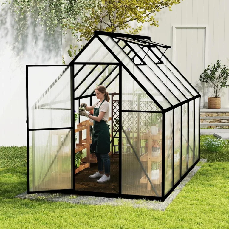 Gewächshaus Aluminium Treibhaus mit Transparent PC Platten Dachfenster & Tür & Fundament 280x180x195cm Winterfest Gartengewächshäuser Begehbares Pflanzenhaus für Garten Outdoor – Bild 9