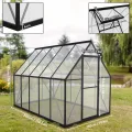 Gewächshaus Aluminium Treibhaus mit Transparent PC Platten Dachfenster & Tür & Fundament 280x180x195cm Winterfest Gartengewächshäuser Begehbares Pflanzenhaus für Garten Outdoor - Thumbnail 2