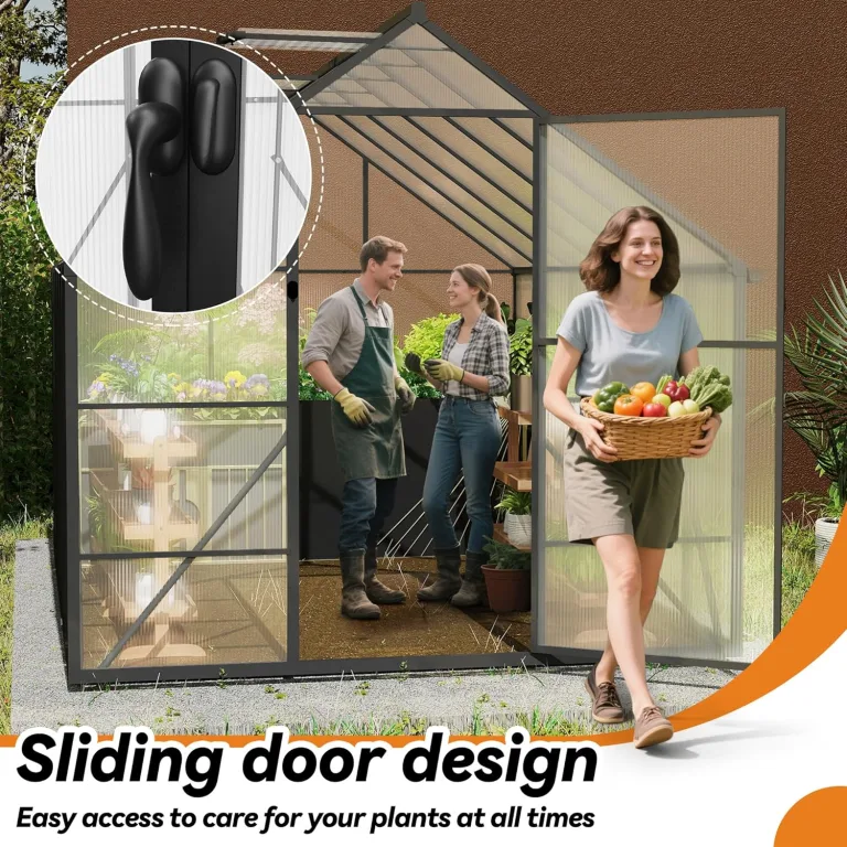 Gewächshaus Aluminium Treibhaus mit Transparent PC Platten Dachfenster & Tür & Fundament 310x250x205cm Winterfest Gartengewächshäuser Begehbares Pflanzenhaus für Garten Outdoor – Bild 5