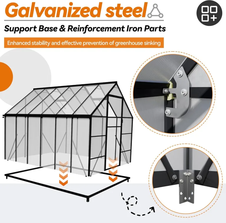 Gewächshaus Aluminium Treibhaus mit Transparent PC Platten Dachfenster & Tür & Fundament 310x250x205cm Winterfest Gartengewächshäuser Begehbares Pflanzenhaus für Garten Outdoor – Bild 3