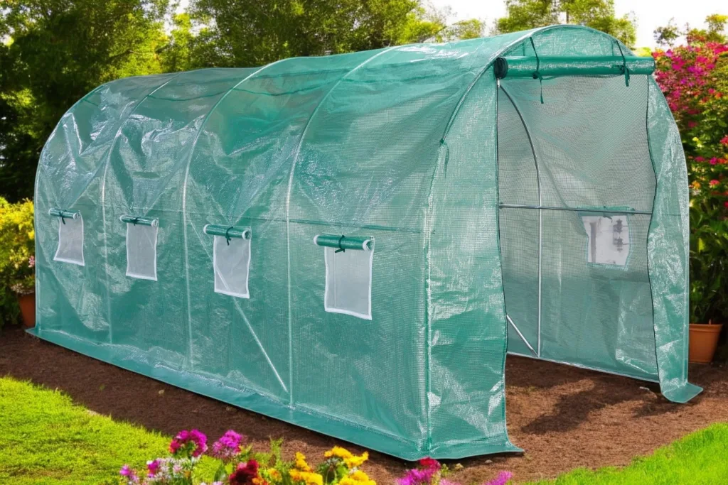 Foliengewächshaus mit PE-Folie – UV-beständig & wetterfest – Tunnelgewächshaus mit Stahlrahmen – Tomatenhaus für Garten – Frühbeet Pflanzenhaus begehbar – Grün (Grün, 200x450x200cm)
