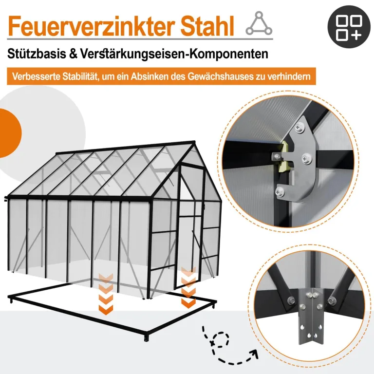 YRHome Premium Gewächshaus Aluminium 310x250x205cm 7.75m² Begehbares Garten-Gewächshaus mit verstärktem Fundament & Dachfenster & Tür Wetterfest & temperaturbeständig für Tomaten, Gemüse & Pflanzen – Bild 5