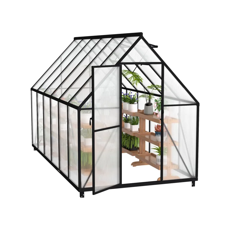 YRHome Premium Gewächshaus Aluminium 380x250x205cm 9.5m² Begehbares Garten-Gewächshaus mit verstärktem Fundament & Dachfenster & Tür Wetterfest & temperaturbeständig für Tomaten, Gemüse & Pflanzen – Bild 10