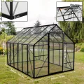 YRHome Premium Gewächshaus Aluminium 380x250x205cm 9.5m² Begehbares Garten-Gewächshaus mit verstärktem Fundament & Dachfenster & Tür Wetterfest & temperaturbeständig für Tomaten, Gemüse & Pflanzen - Thumbnail 2