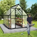 YRHome Premium Gewächshaus Aluminium 280x180x195cm 5.04m² Begehbares Garten-Gewächshaus mit verstärktem Fundament & Dachfenster & Tür Wetterfest & temperaturbeständig für Tomaten, Gemüse & Pflanzen - Thumbnail 8