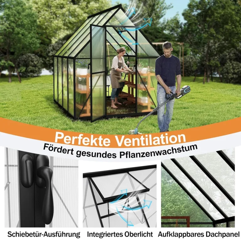 Premium Gewächshaus Aluminium 230x180x195cm 4.14m² Begehbares Garten-Gewächshaus mit verstärktem Fundament & Dachfenster & Tür Wetterfest & temperaturbeständig für Tomaten, Gemüse & Pflanzen – Bild 4