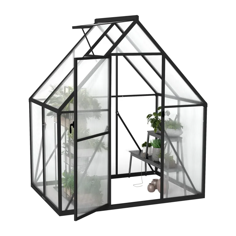 YRHome Premium Gewächshaus Aluminium 125x180x195cm 2.25m² Begehbares Garten-Gewächshaus mit verstärktem Fundament & Dachfenster & Tür Wetterfest & temperaturbeständig für Tomaten, Gemüse & Pflanzen – Bild 1